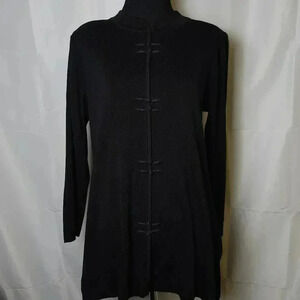 Exclusively Misook Black Long SleeveTunic Top With Frog‎ Closure Sz M